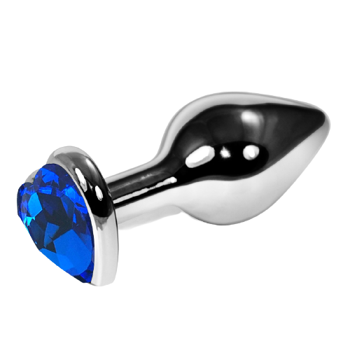 Анальная пробка "Vandersex" металл, синий кристалл, сердце M, Silver