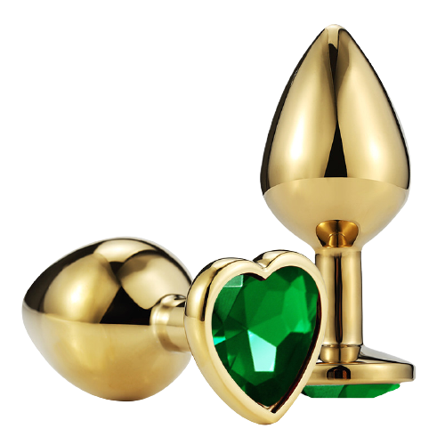 Анальная пробка "Vandersex" металл, зеленый кристалл, сердце S, Gold