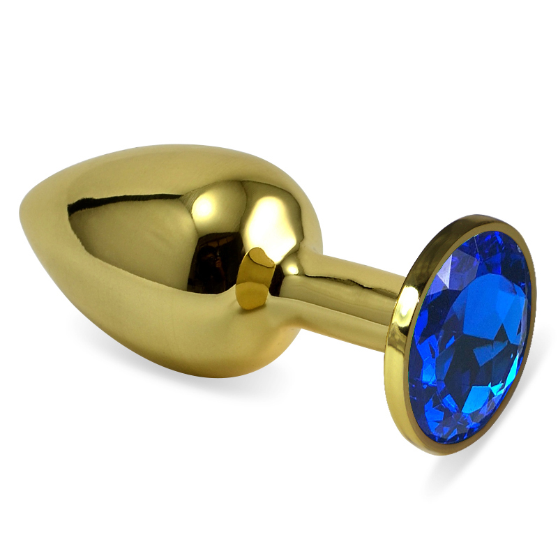 Анальная пробка "Vandersex" металл, синий кристалл M, Gold