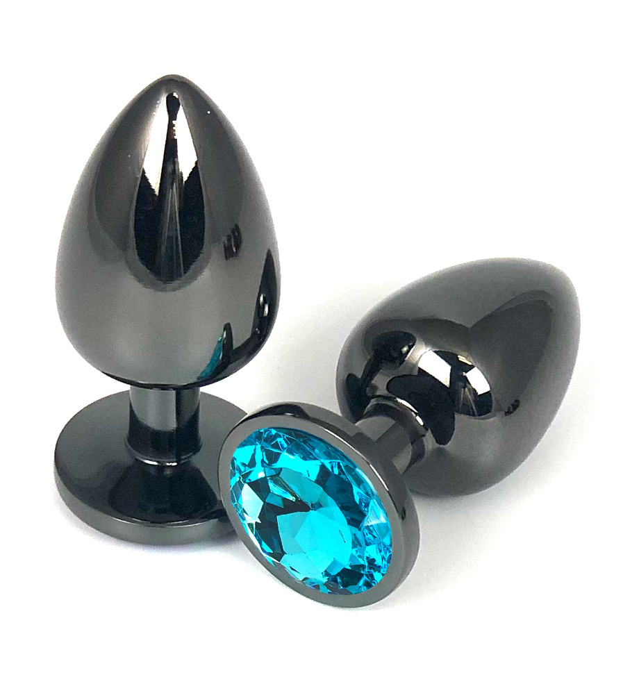 Анальная пробка "Vandersex" металл, голубой кристаллл S, Black