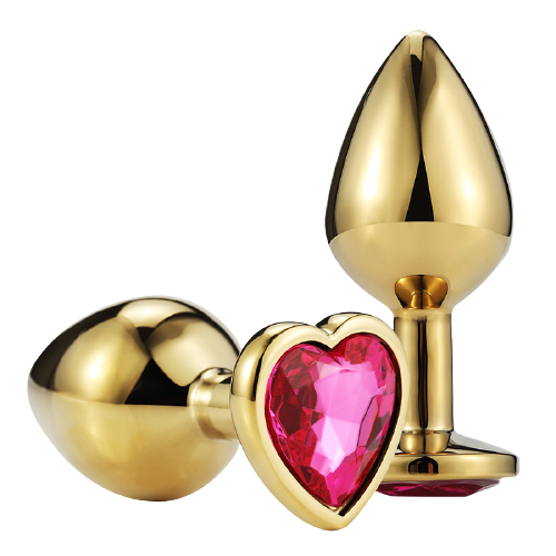Анальная пробка "Vandersex" металл, розовый кристалл, сердце S, Gold