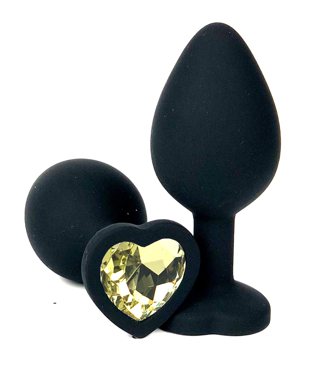 Анальная пробка в виде сердца Vandersex силиконовая, черная с желтым кристаллом, M 