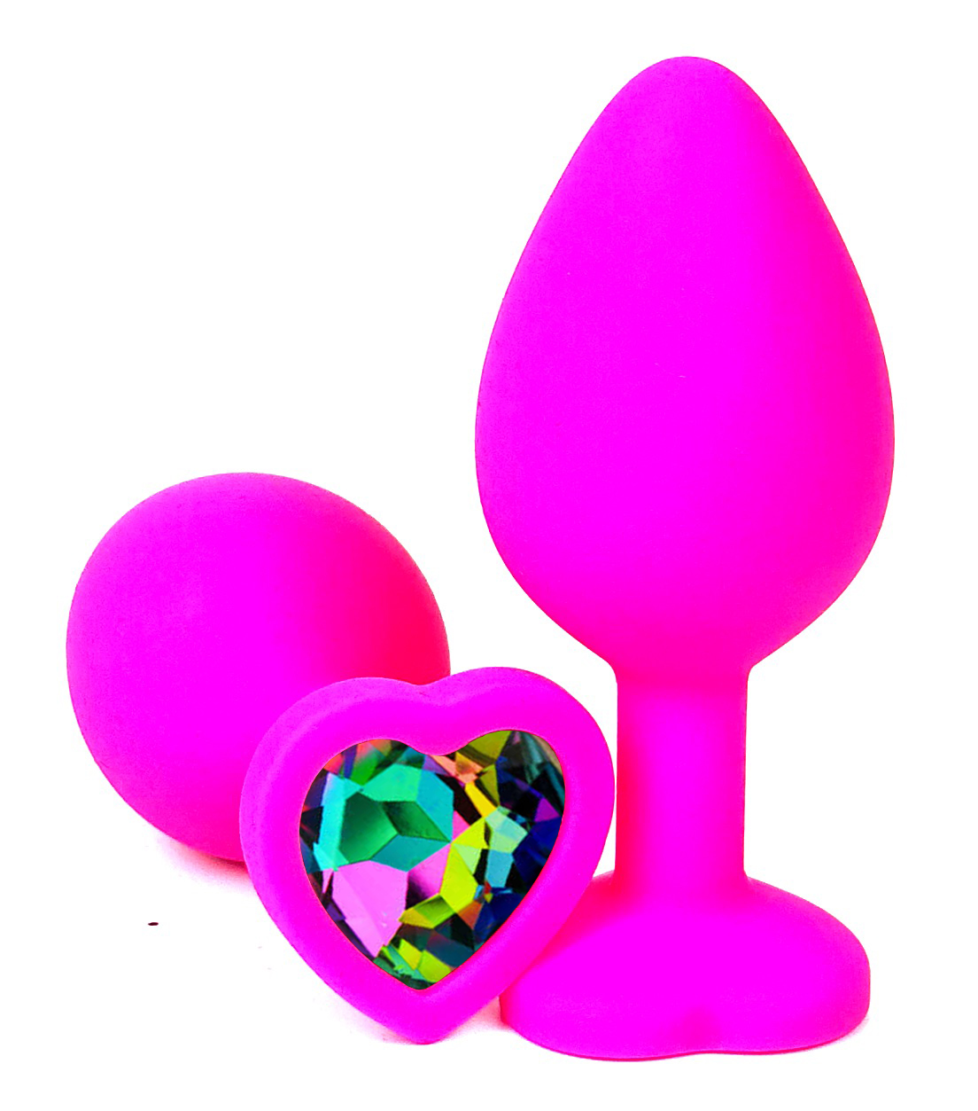 Анальная пробка "Vandersex" силикон, разноцветный кристалл, сердце S, Pink