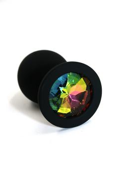 Анальная пробка Kanikule, силиконовая, чёрная с радужным кристаллом, М