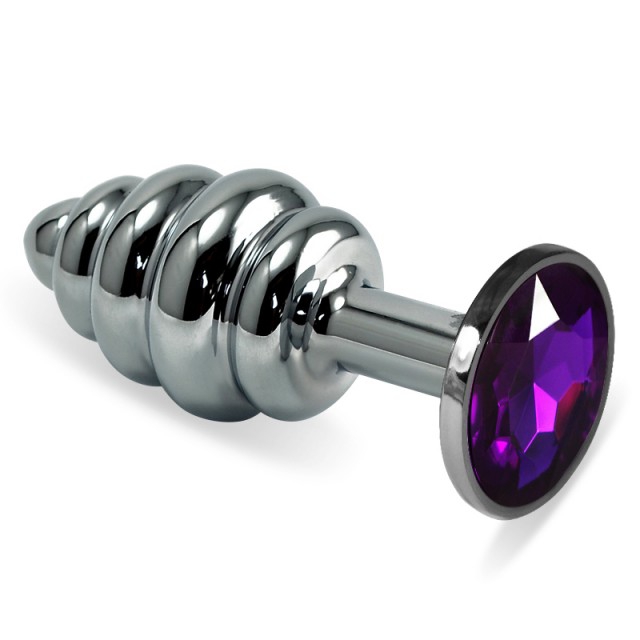 Анальная пробка "Vandersex" рельеф, тяжелый металл, фиолетовый кристалл S, Silver