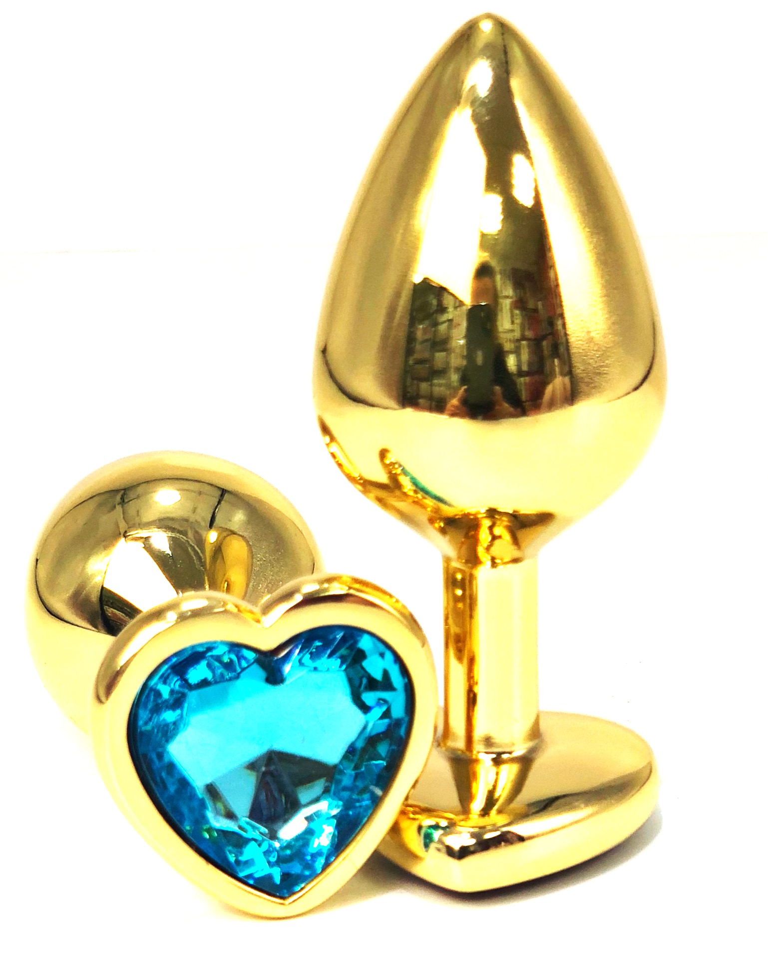 Анальная пробка Vandersex металлическая виде сердечка кристалл бирюзовый, золотистая, M 