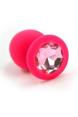 Анальная пробка Kanikule, силиконовая, розовая с розовым кристаллом, L
