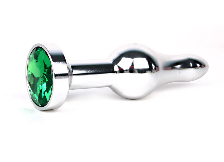 Анальная пробка Vandersex Капля металлическая с зеленым кристаллом, серебристая, M 