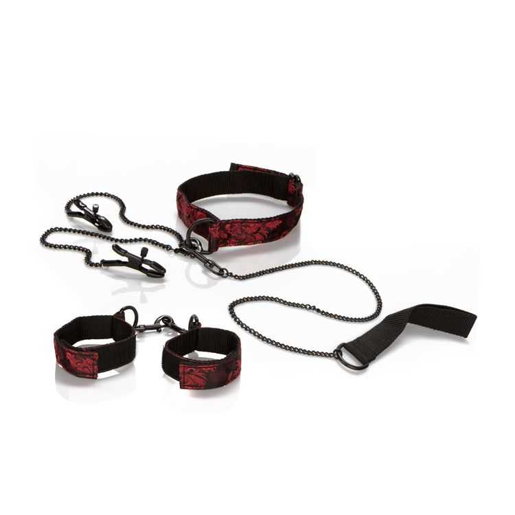 Набор: ошейник, наручники зажимы для сосков Scandal Submissive Kit