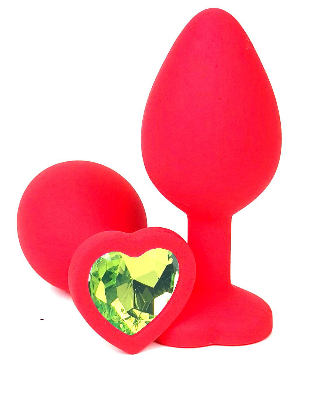 Анальная пробка в виде сердца Vandersex силиконовая, красная светло-зеленый кристалл, S
