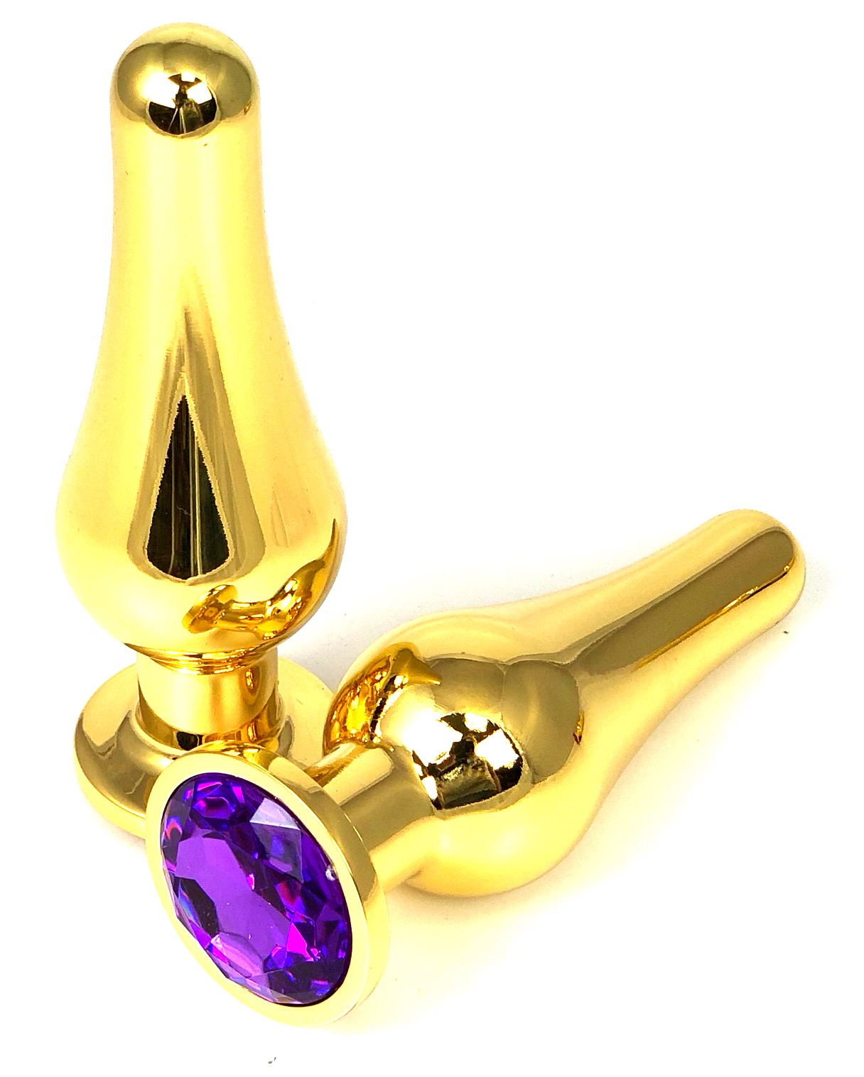 Анальная пробка Vandersex металлическая танго кристалл фиолетовый, золотистая, M 