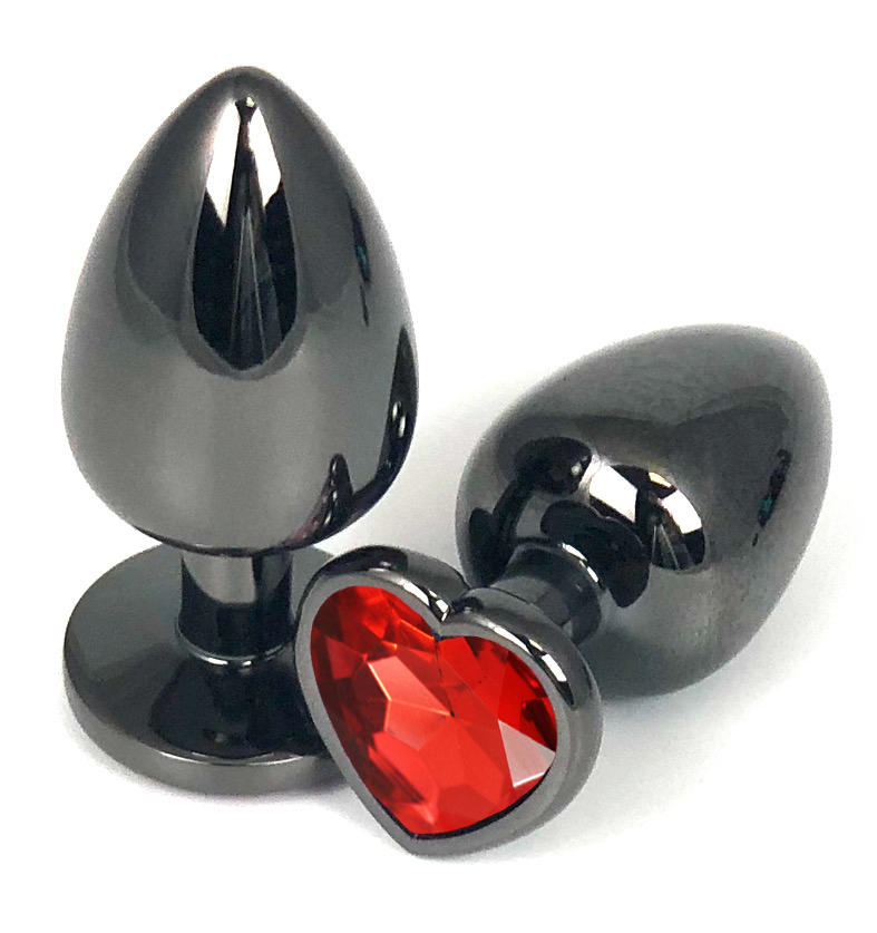 Анальная пробка "Vandersex" металл, красный кристалл, сердце S, Black