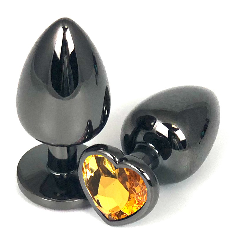 Анальная пробка "Vandersex" металл, оранжевый кристалл, сердце S, Black