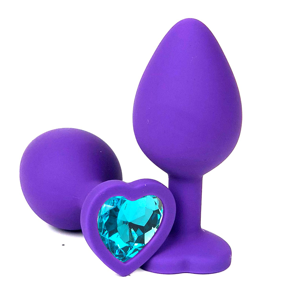 Анальная пробка в виде сердца Vandersex силиконовая, фиолетовая голубой кристалл, S 