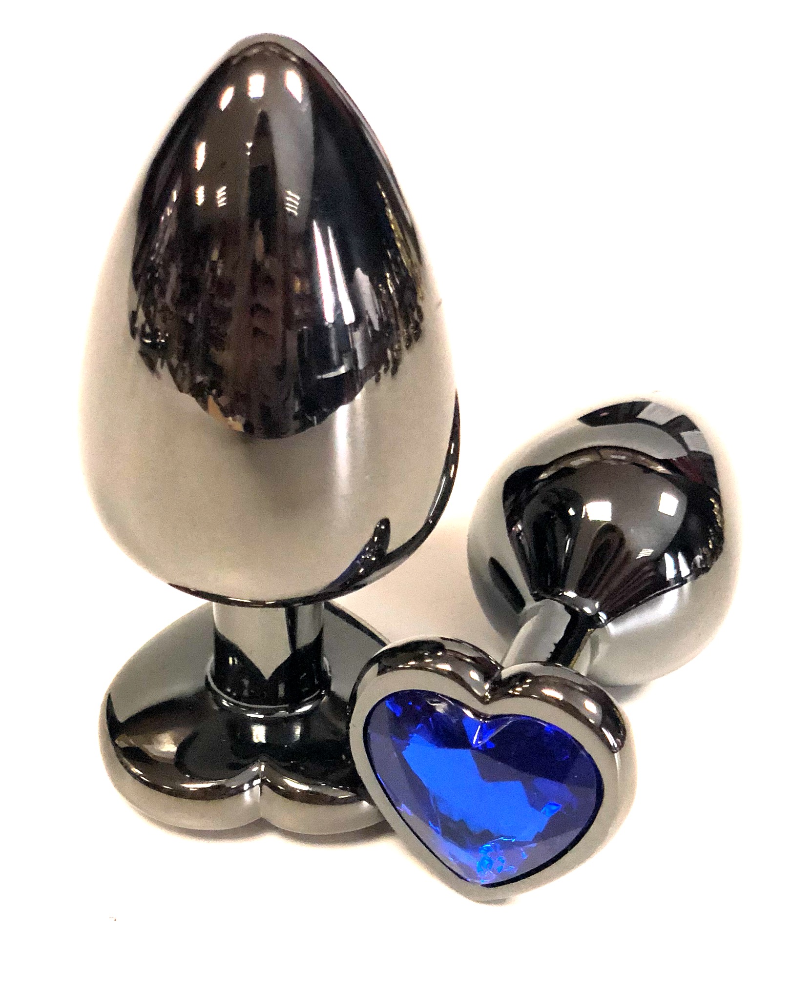 Анальная пробка Vandersex металлическая виде сердечка кристалл синий, графит, M 
