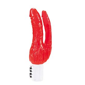 Вибратор анально-вагинальный Вилка Double Pleasures, красный 19,5 см