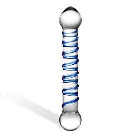 Стеклянный фаллос с голубой спиралью Spiral Dildo, прозрачный
