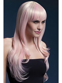 Длинный парик с челкой  Сладкая Сиенна с розовыми прядями Fever