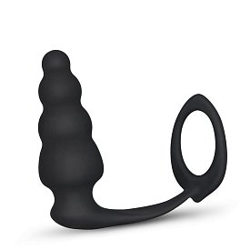 Анальная пробка с кольцом на пенис Combo Master Lovetoy, чёрная 9,4 см